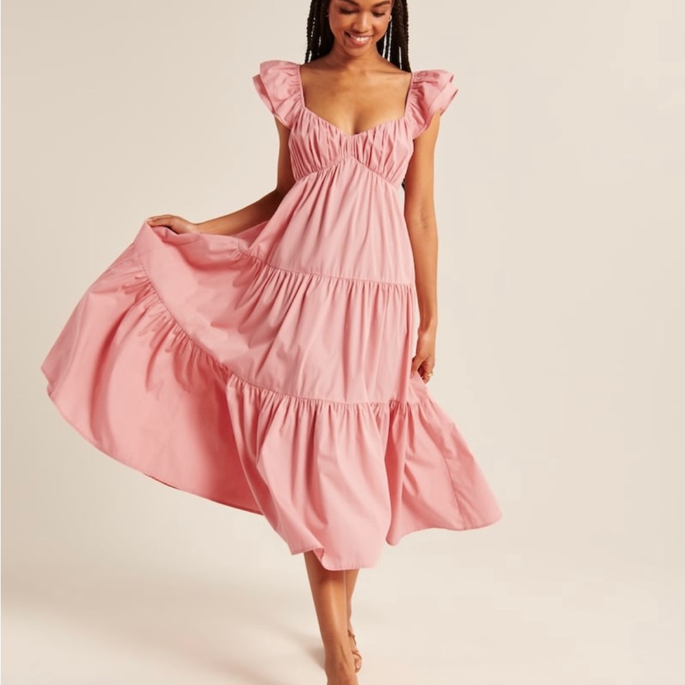 Abercrombie & Fitch Ruffle Sleeve Poplin Midaxi Dress (XXS Petite)